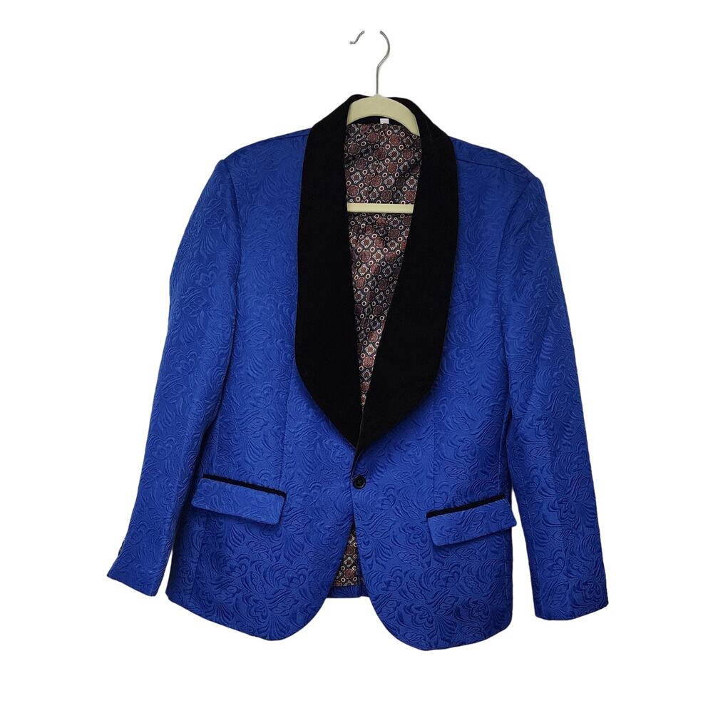 Men's Cobalt Blue/Black Shawl Neckline Formal Blazer Jacket Size 38